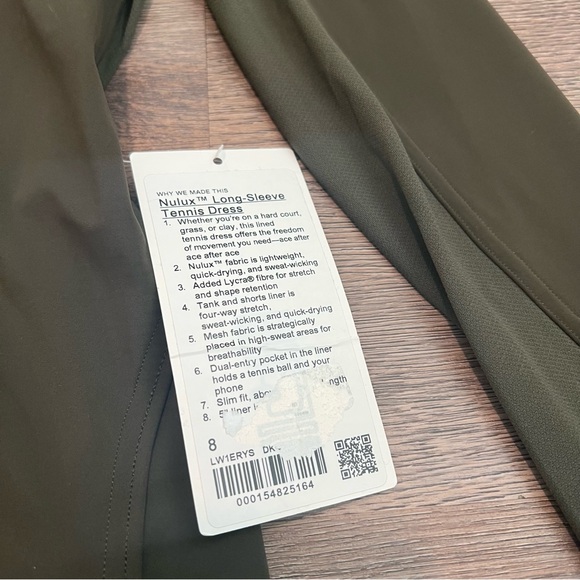 NWT Lululemon Nulux Long Sleeve Tennis Dress Dark Green Size 8 - Picture 4 of 13